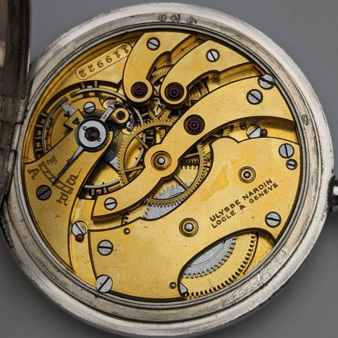 antique Ulysse Nardin pocket watch silver side hunter case works well